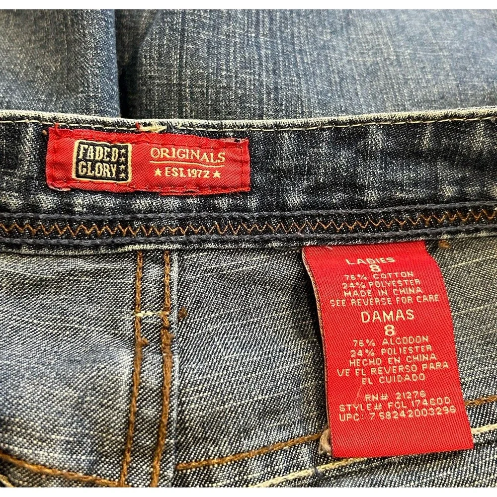 Vintage 90s Y2K‎ Faded Glory Stretch Med Wash Mid Rise Denim Shorts Size 8